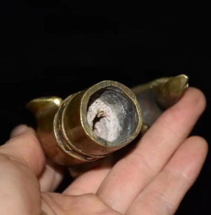 China archaize brass dog Bite the eagle crutch head crafts statue