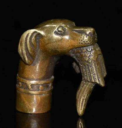 China archaize brass dog Bite the eagle crutch head crafts statue