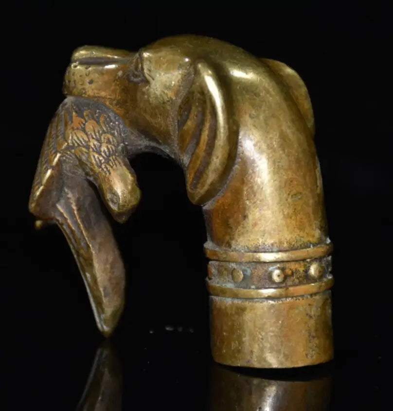 China archaize brass dog Bite the eagle crutch head crafts statue