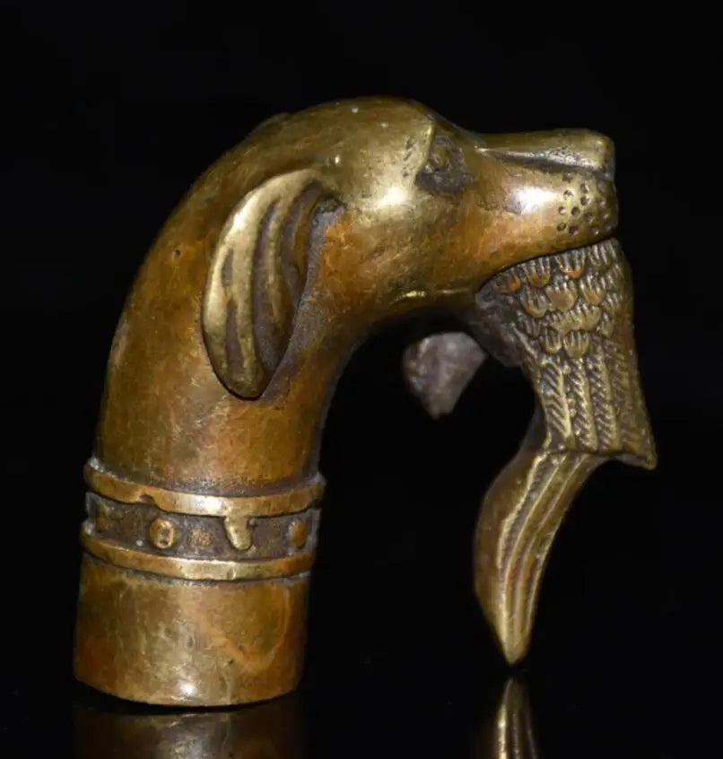 China archaize brass dog Bite the eagle crutch head crafts statue