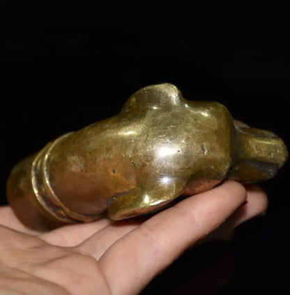 China archaize brass dog Bite the eagle crutch head crafts statue