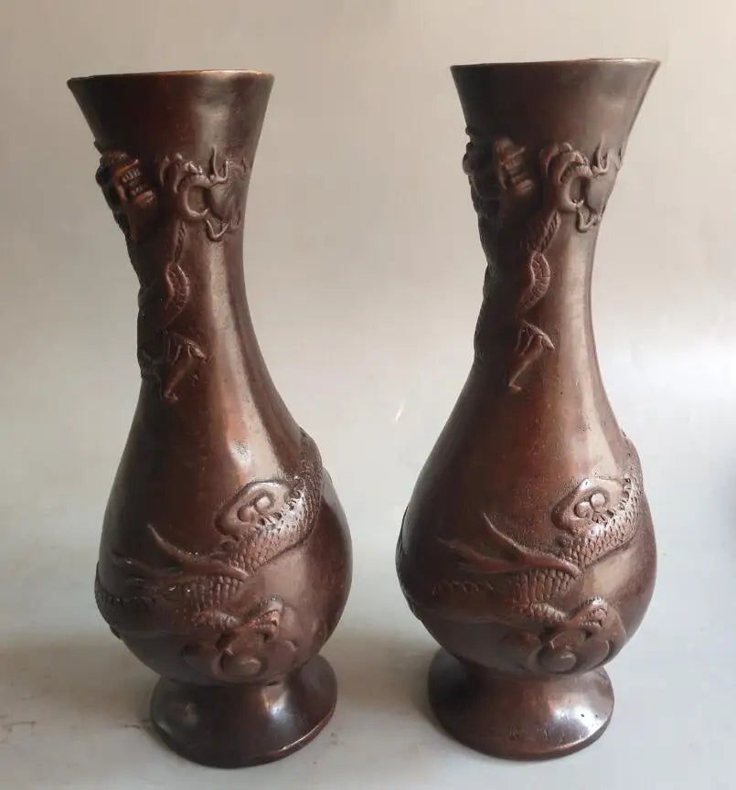 China archaize brass dragon vase crafts statue A pair
