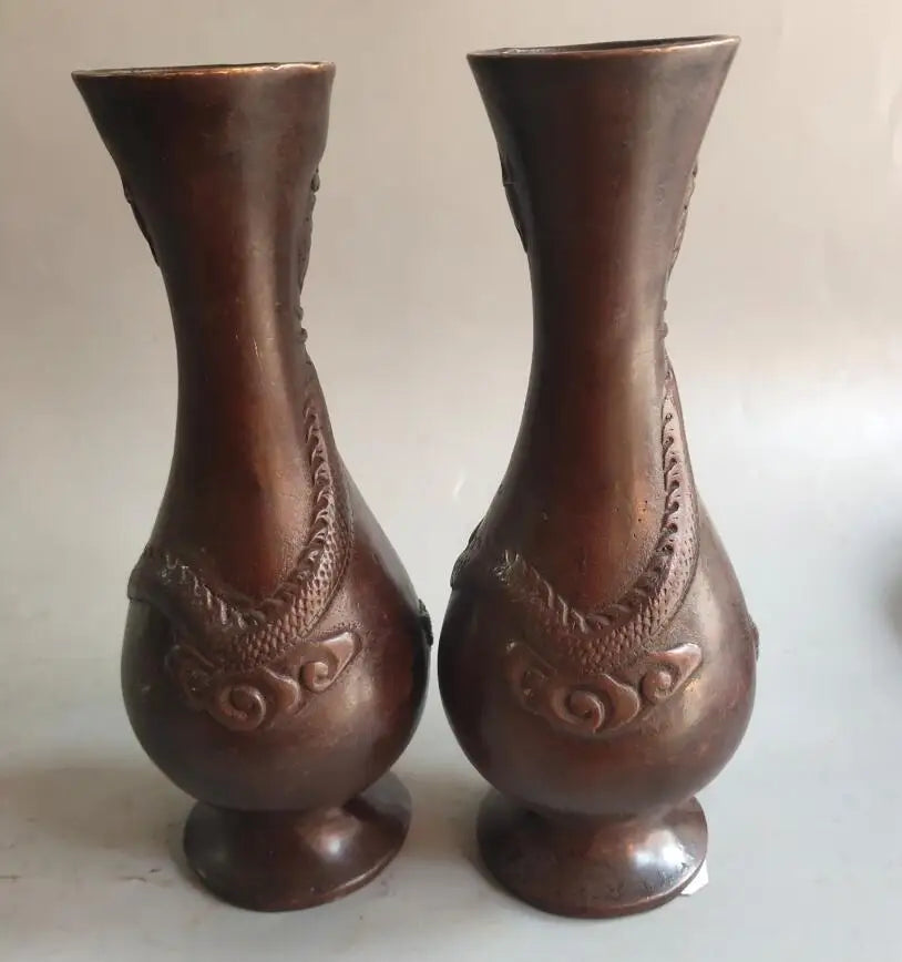 China archaize brass dragon vase crafts statue A pair
