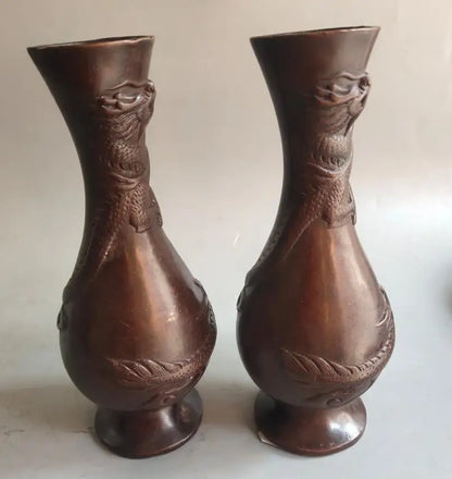 China archaize brass dragon vase crafts statue A pair