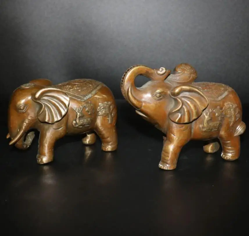 China archaize brass elephant crafts statue A pair