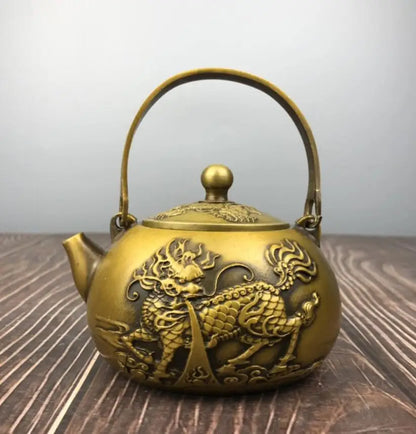 China archaize brass kirin teapot crafts statue