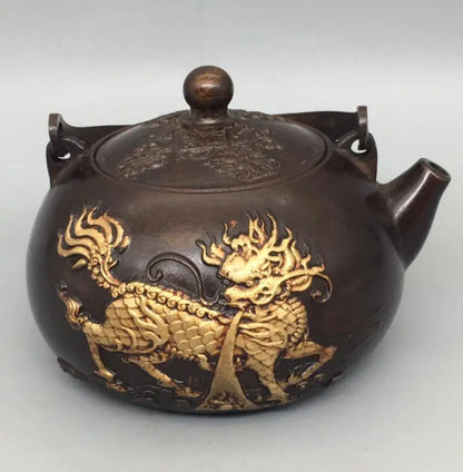 China archaize brass kirin teapot crafts statue