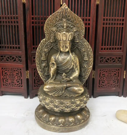 China archaize brass lotus Buddha crafts statue