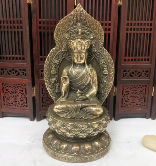 China archaize brass lotus Buddha crafts statue