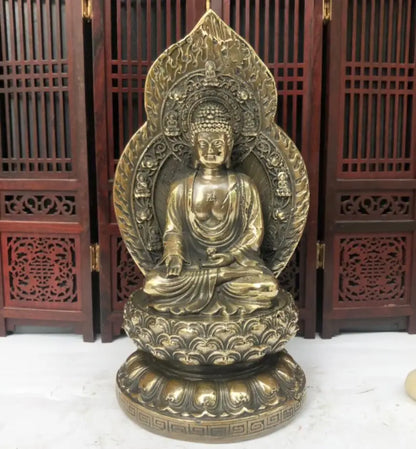 China archaize brass lotus Buddha crafts statue