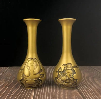China archaize brass lotus fish vase crafts statue A pair