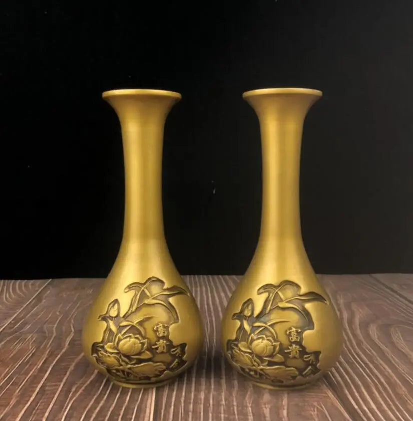 China archaize brass lotus fish vase crafts statue A pair