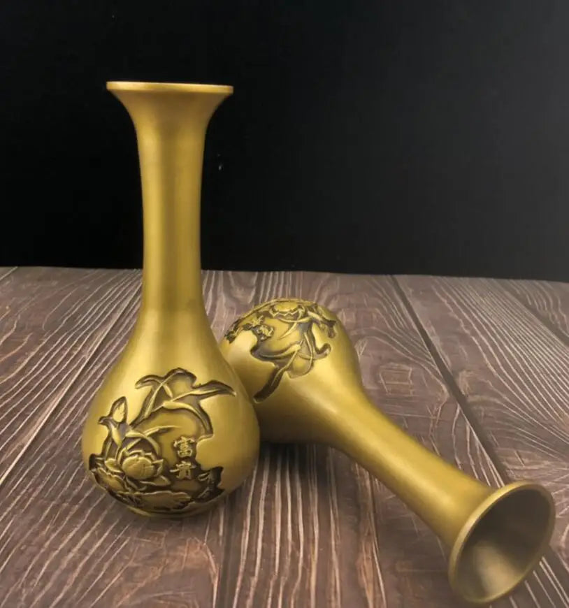 China archaize brass lotus fish vase crafts statue A pair