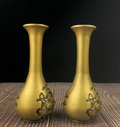 China archaize brass lotus fish vase crafts statue A pair