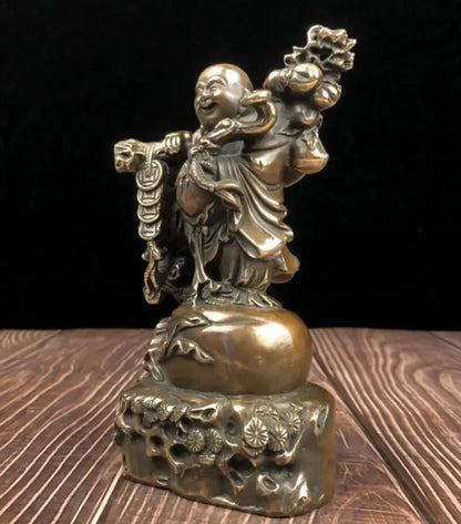 China archaize brass maitreya Buddha Send blessings crafts statue