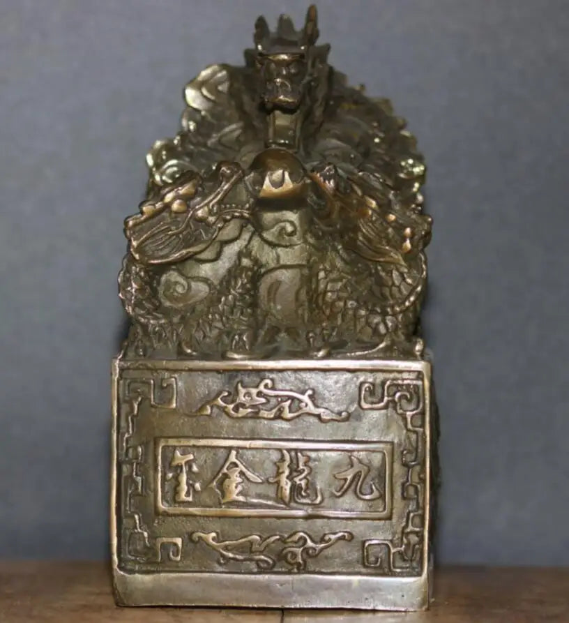 China archaize brass nine dragon seal crafts statue