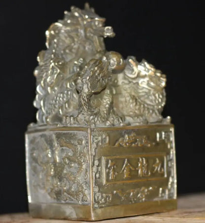 China archaize brass nine dragon seal crafts statue