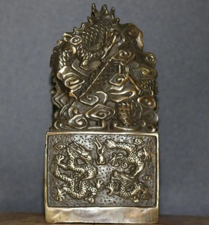 China archaize brass nine dragon seal crafts statue