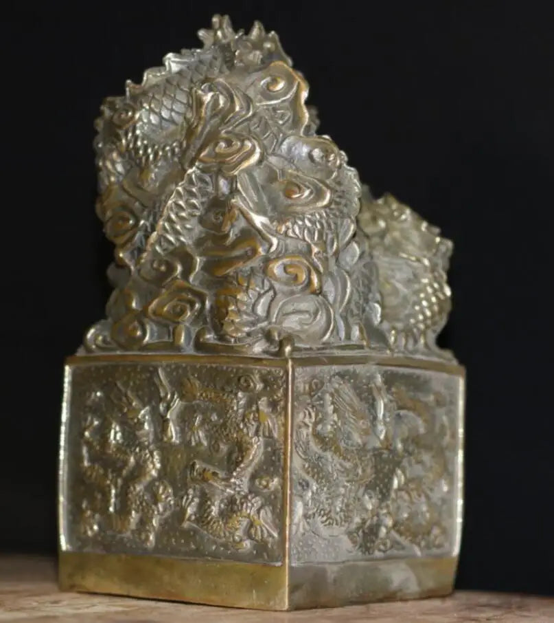 China archaize brass nine dragon seal crafts statue