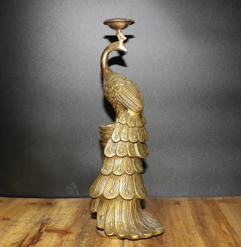 China archaize brass peacock Candle holders crafts statue