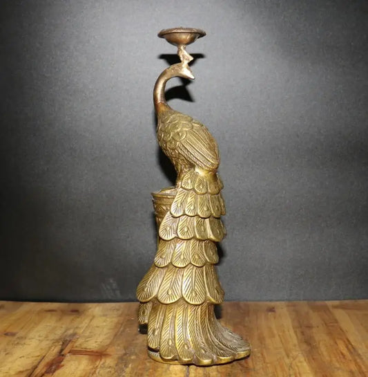 China archaize brass peacock Candle holders crafts statue