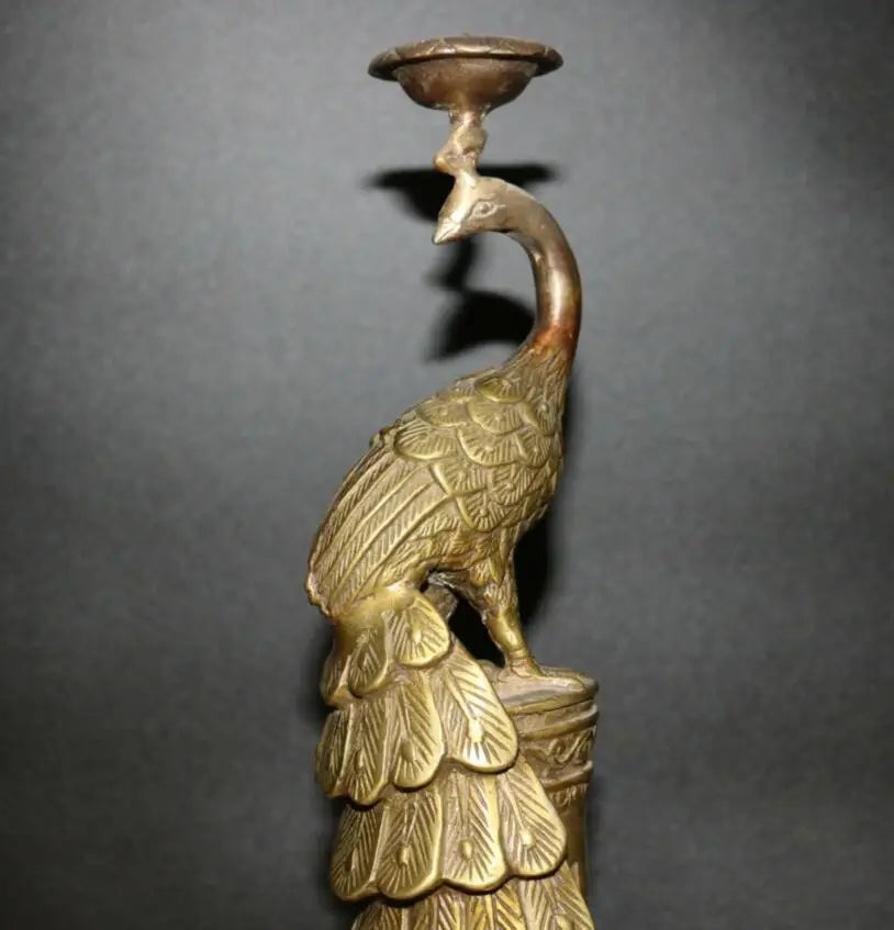 China archaize brass peacock Candle holders crafts statue