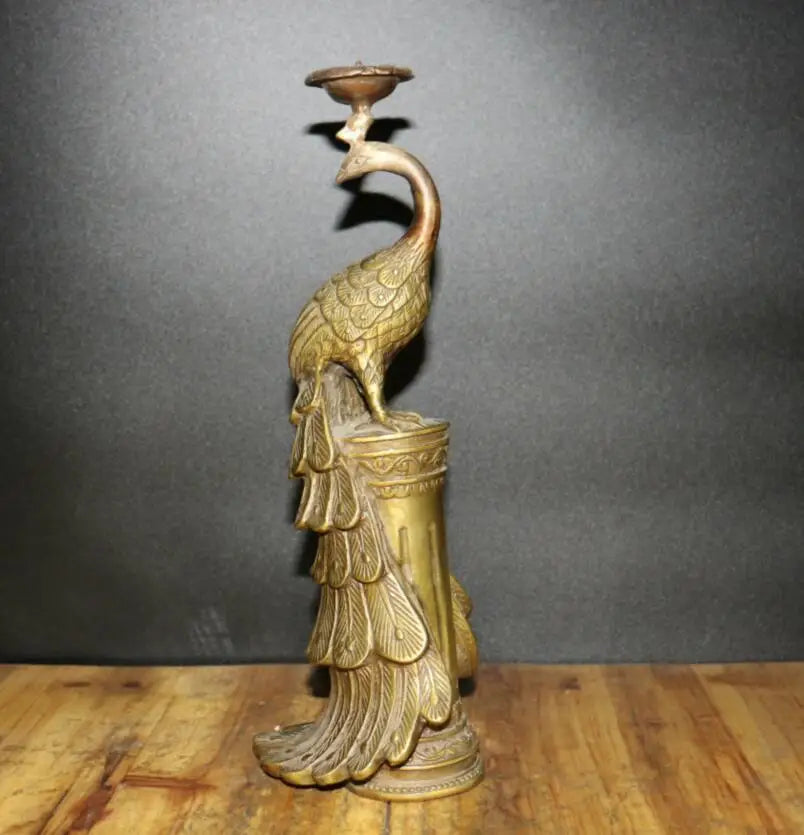 China archaize brass peacock Candle holders crafts statue