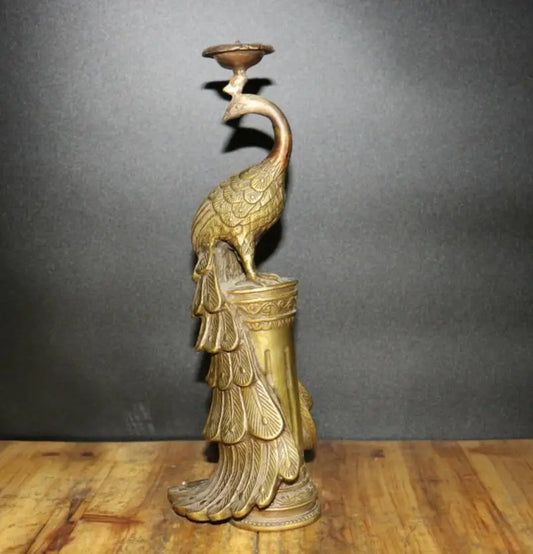 China archaize brass peacock Candle holders crafts statue