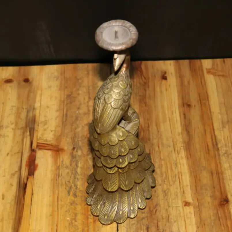 China archaize brass peacock Candle holders crafts statue