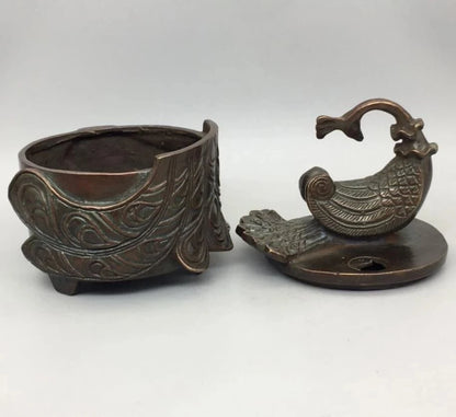 China archaize brass peacock Smoked incense burner crafts statue