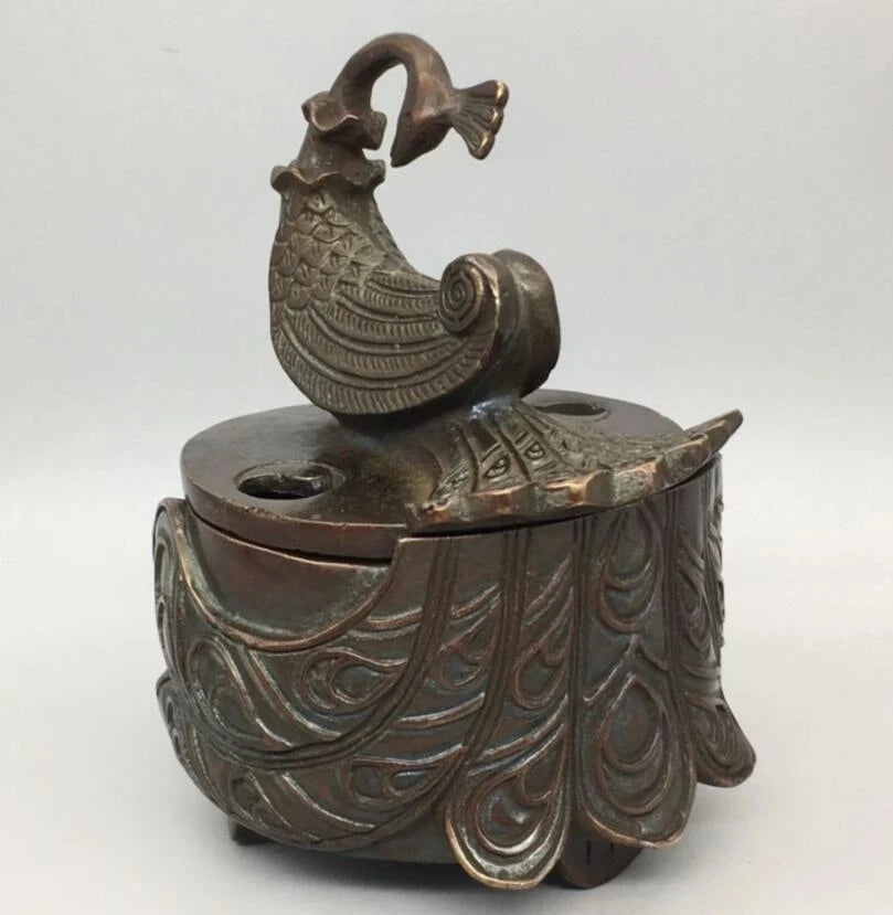 China archaize brass peacock Smoked incense burner crafts statue