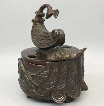 China archaize brass peacock Smoked incense burner crafts statue