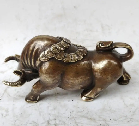 China archaize brass recruit wealth cow crafts statue