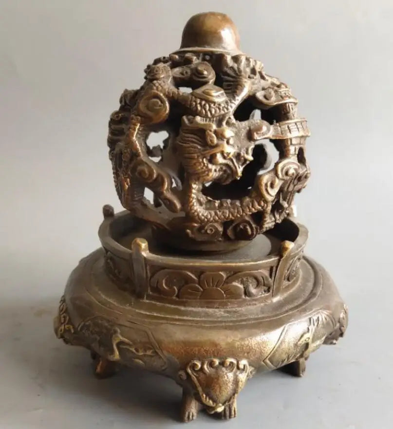 China archaize brass rotating dragon Incense burner crafts statue