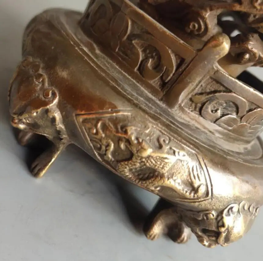 China archaize brass rotating dragon Incense burner crafts statue