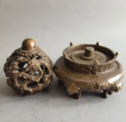 China archaize brass rotating dragon Incense burner crafts statue