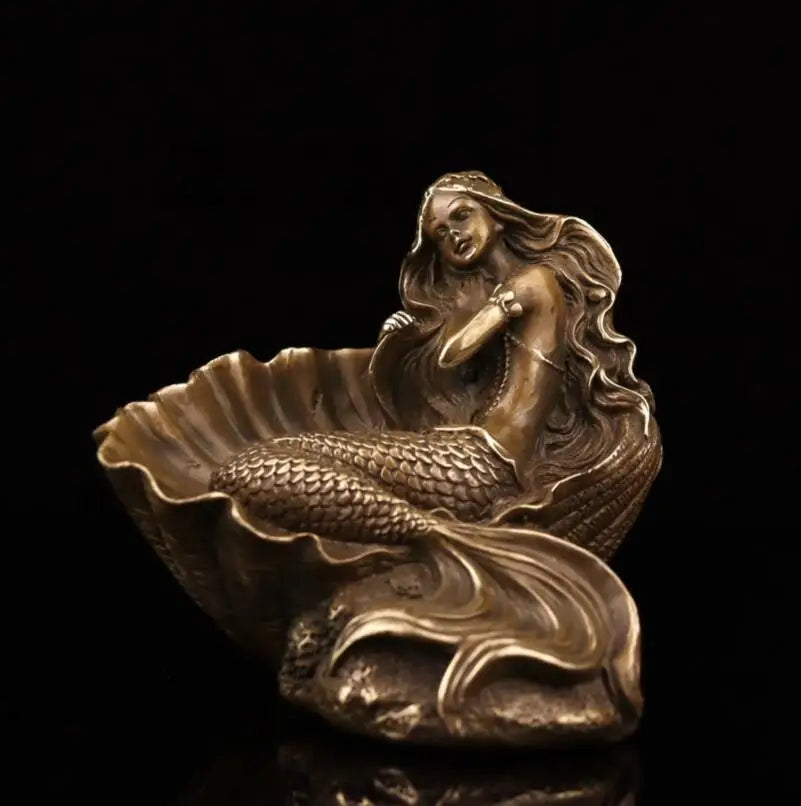 China archaize brass shell Mermaid crafts statue