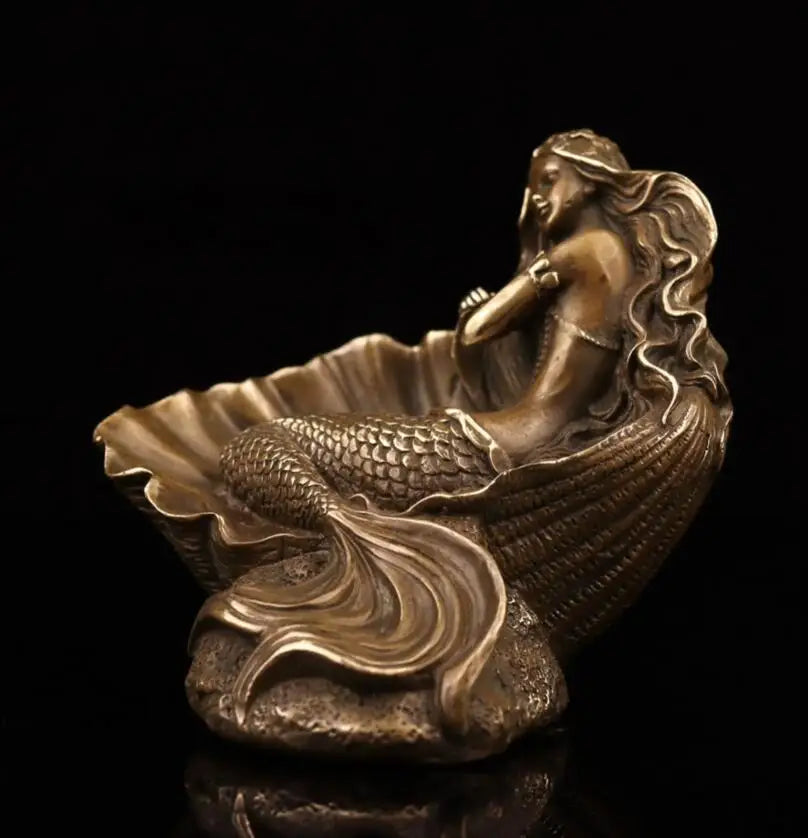 China archaize brass shell Mermaid crafts statue