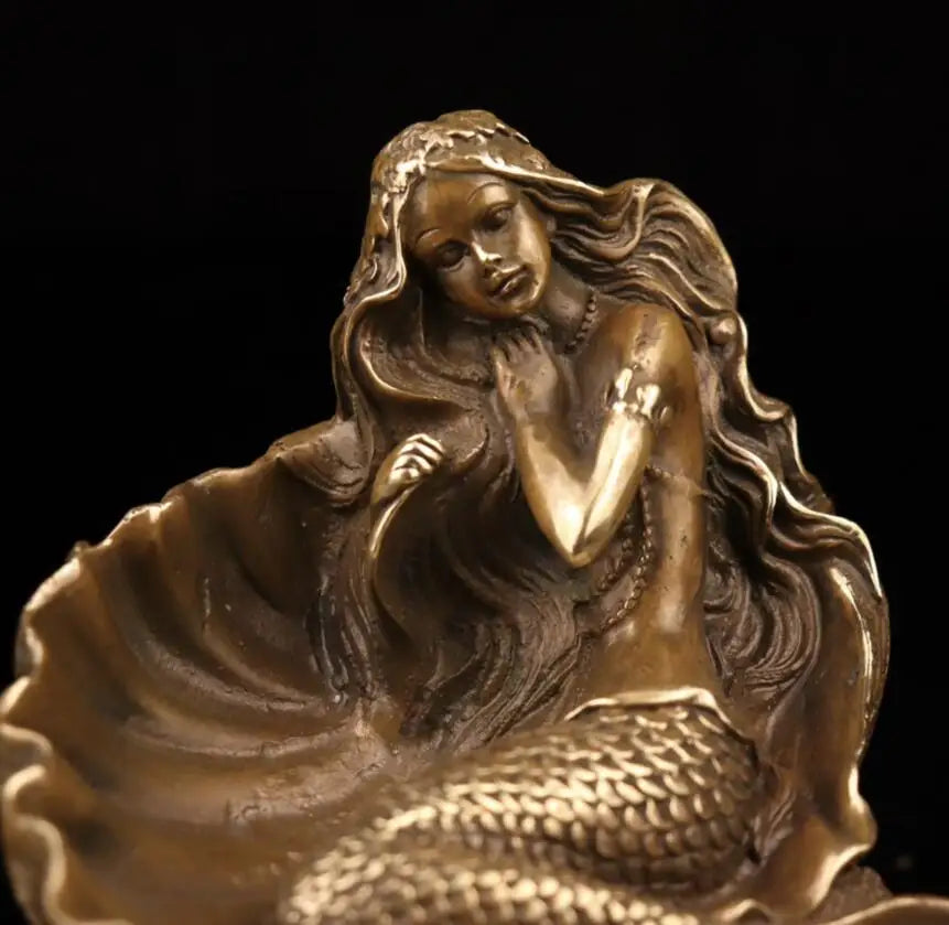 China archaize brass shell Mermaid crafts statue