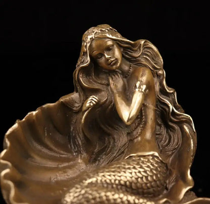 China archaize brass shell Mermaid crafts statue