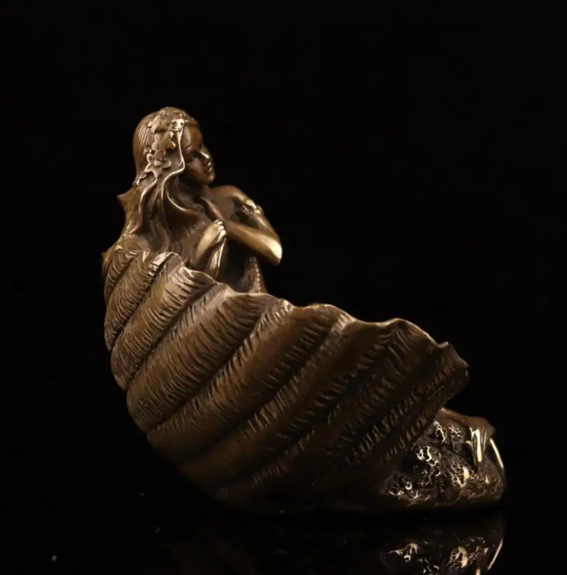 China archaize brass shell Mermaid crafts statue