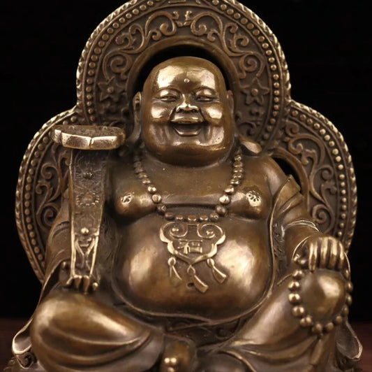 China archaize brass sit lotus maitreya Buddha crafts statue
