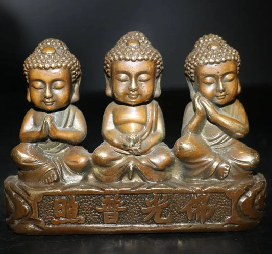 China archaize brass three Boy Buddha crafts statue