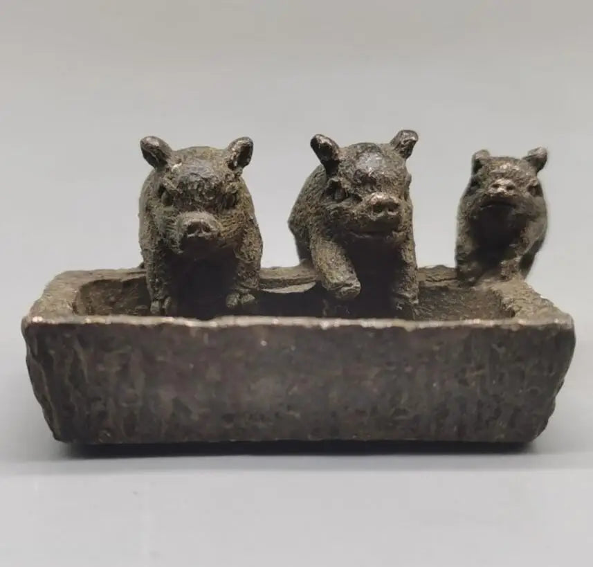 China archaize brass three little pigs small crafts statue