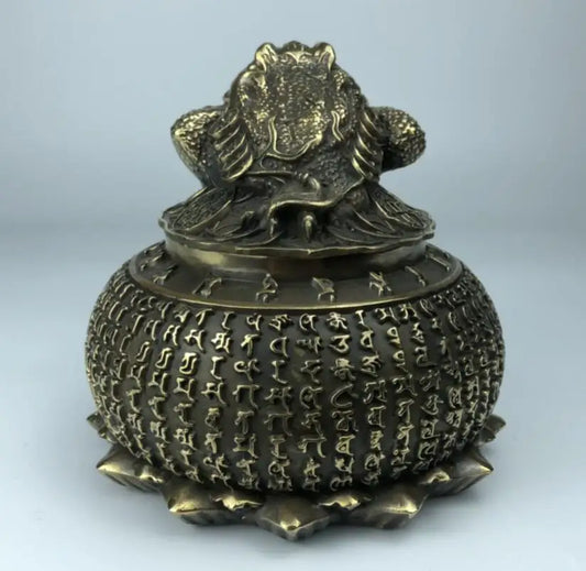 China archaize brass treasure bowl gold toad crafts statue