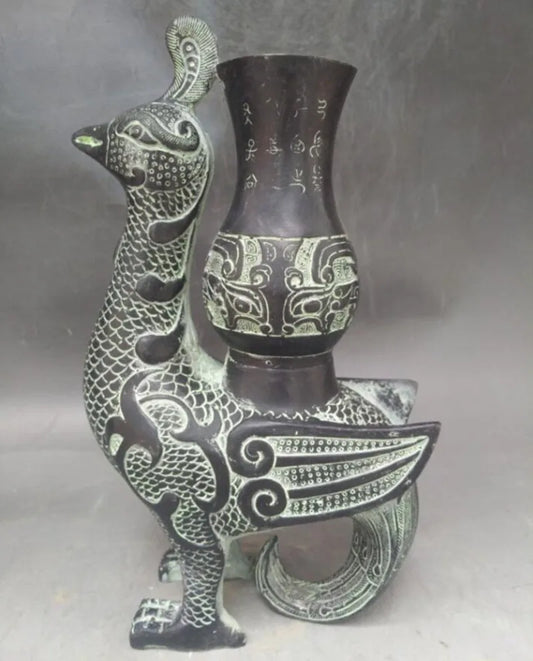 China archaize bronze phoenix vase crafts statue