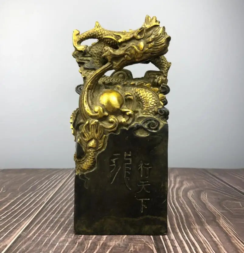 China archaize copper dragon seal crafts statue