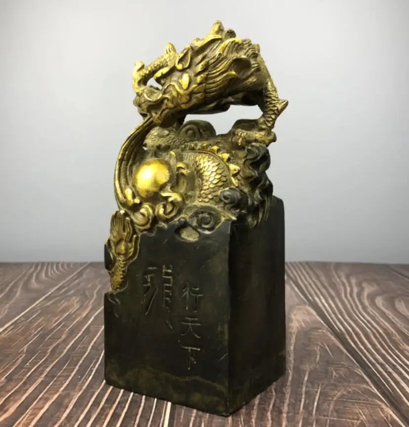China archaize copper dragon seal crafts statue