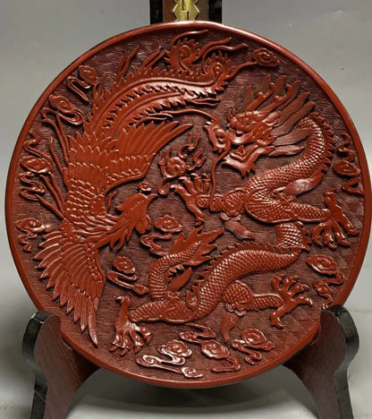China archaize lacquerwork dragon dish crafts statue