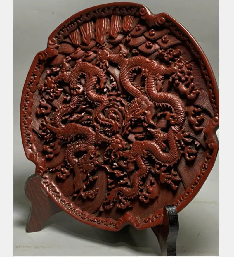 China archaize lacquerwork dragon dish crafts statue